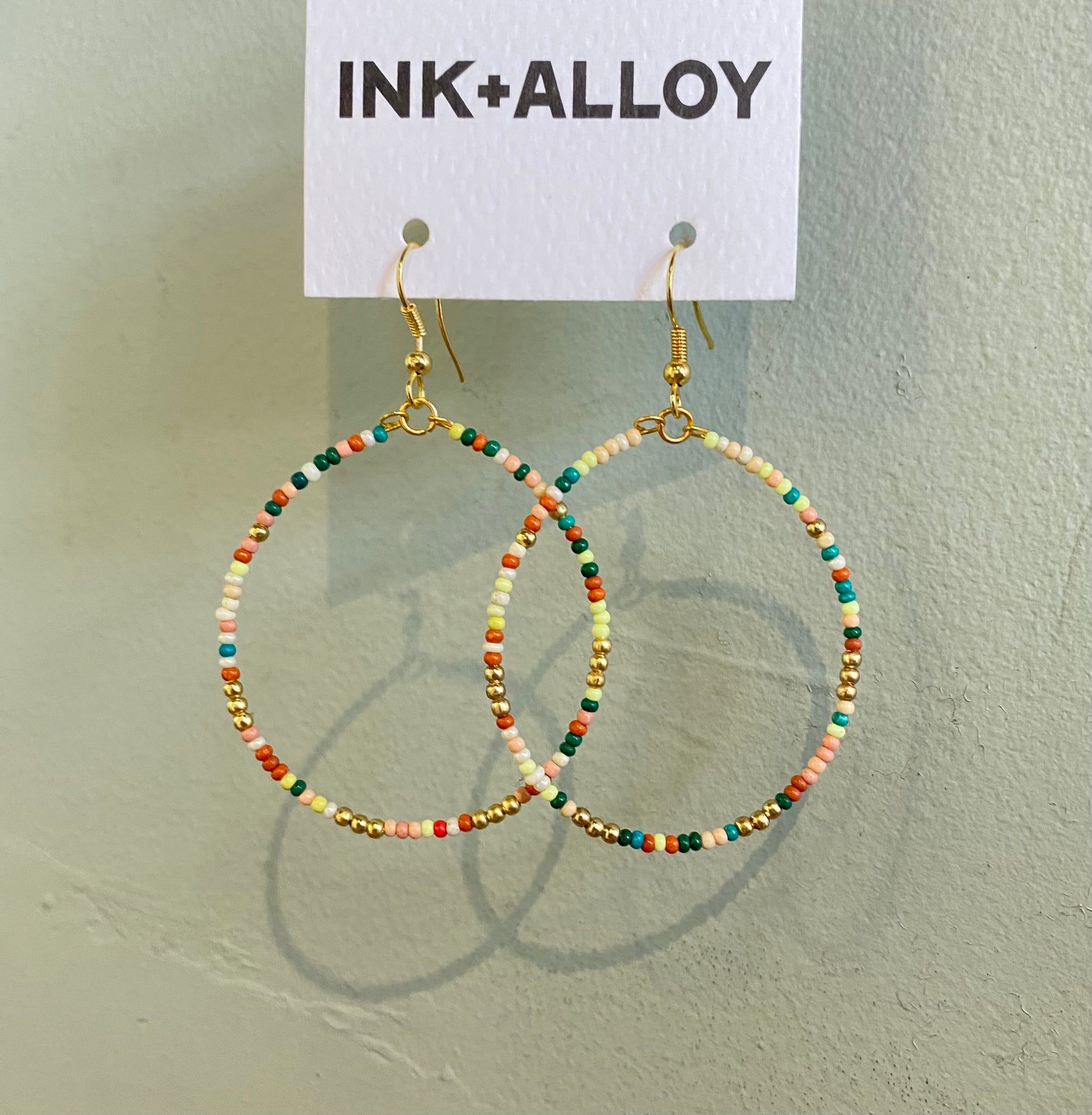 Teal Blush Mix Seed Bead Hoop Earring