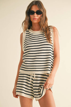 Striped Crochet Tank and Shorts Set