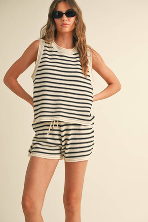 Striped Crochet Tank and Shorts Set