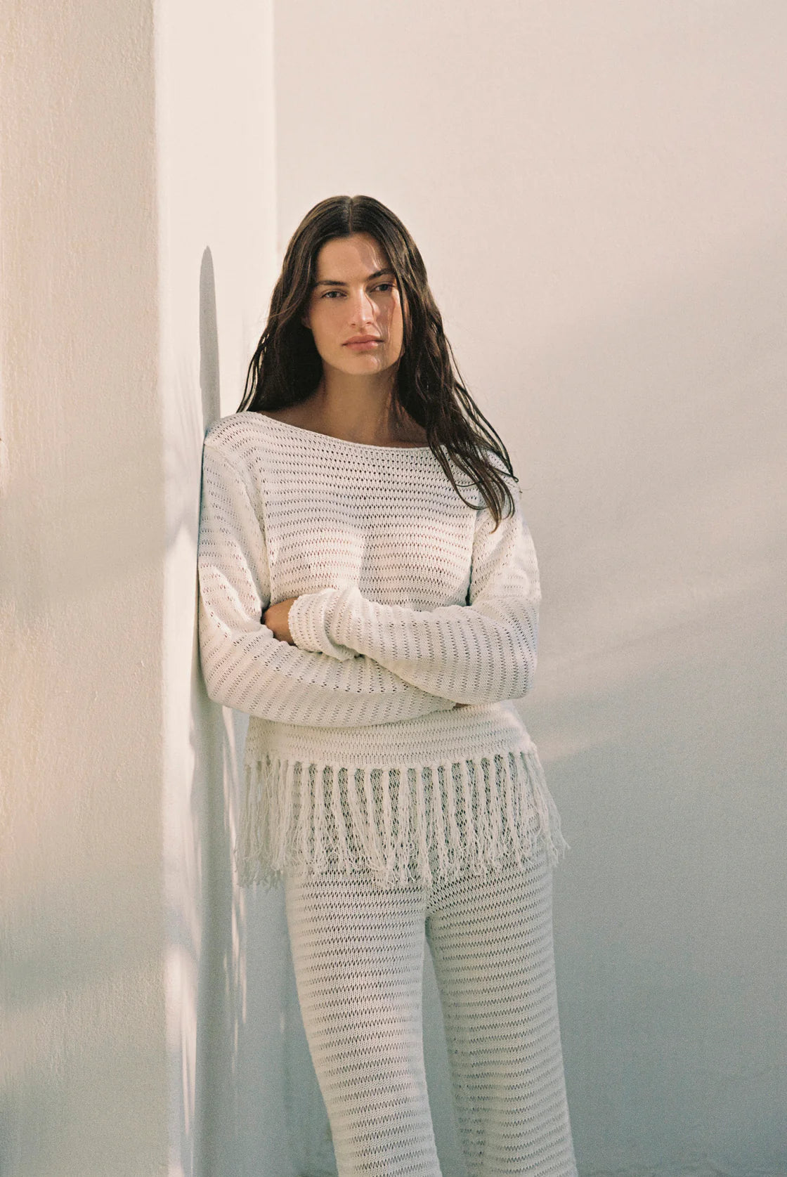 ZULU & ZEPHYR CROCHET KNIT TOP - WHITE