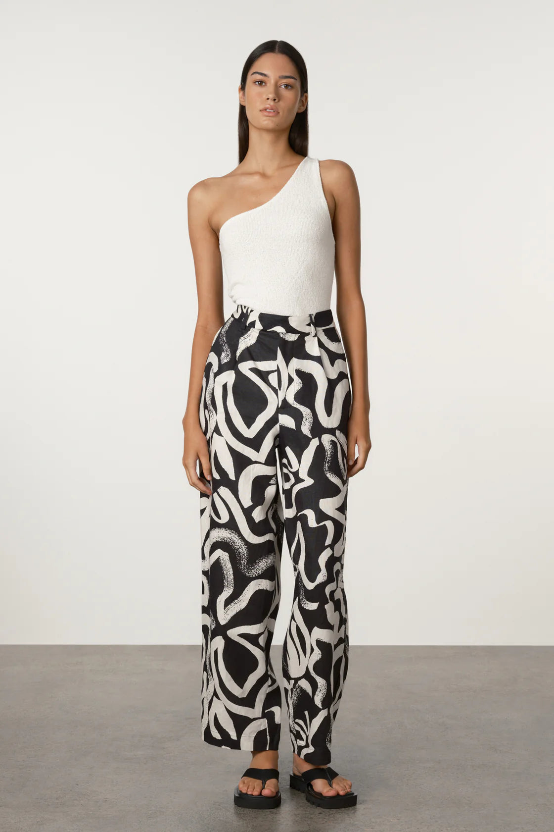 ZULU & ZEPHYR PAINT FLOWER LINEN WIDE LEG PANT