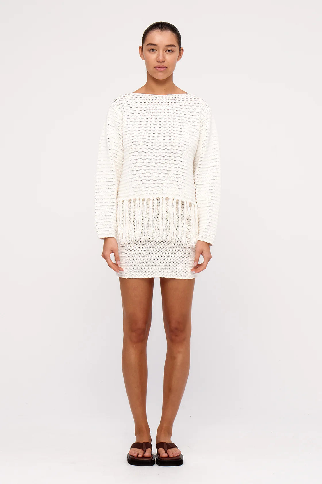 ZULU & ZEPHYR CROCHET KNIT MINI SKIRT - WHITE