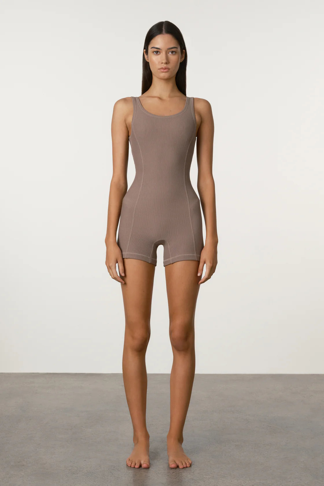 WAFFLE PANELLED BODYSUIT - CAROB