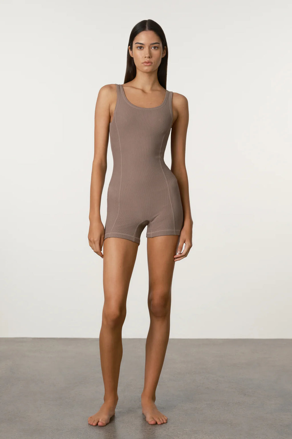WAFFLE PANELLED BODYSUIT - CAROB