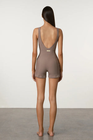 WAFFLE PANELLED BODYSUIT - CAROB