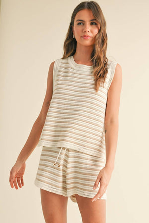 Striped Crochet Tank and Shorts Set